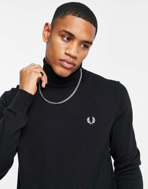 Fred Perry plain turtle neck sweater in black ASOS