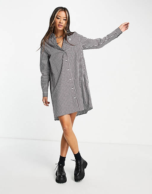 Fred Perry pleated gingham shirt dress in red check print