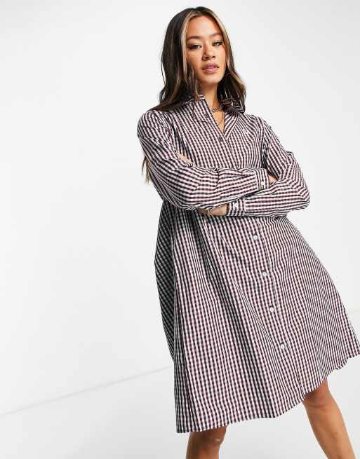 Fred Perry pleated gingham shirt dress in red check print | ASOS