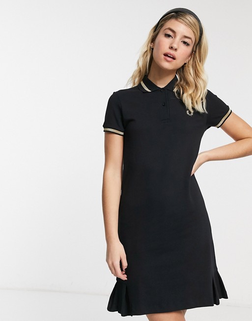 Fred Perry pleated pique dress in black