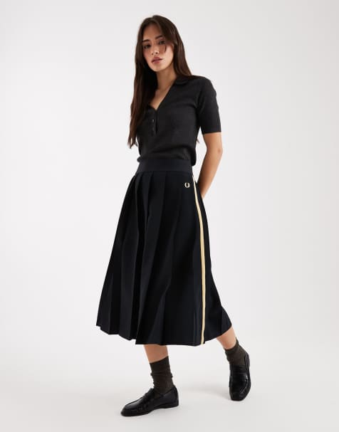 Fred Perry - Plisseret sort tennis-mininederdel med bånddetalje og logo - Del af sæt - view 1