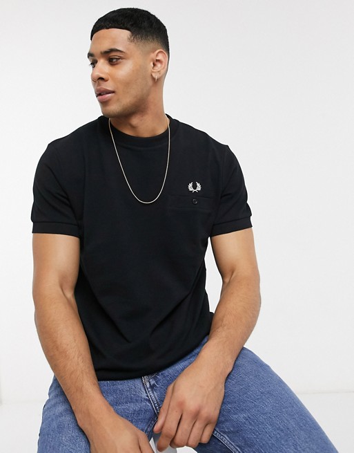 Fred Perry pocket detail pique t-shirt in black