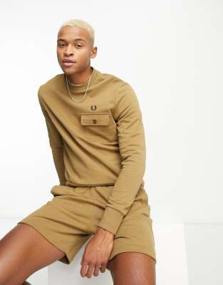 Fred Perry pocket detail sweatshirt in tan-Brown