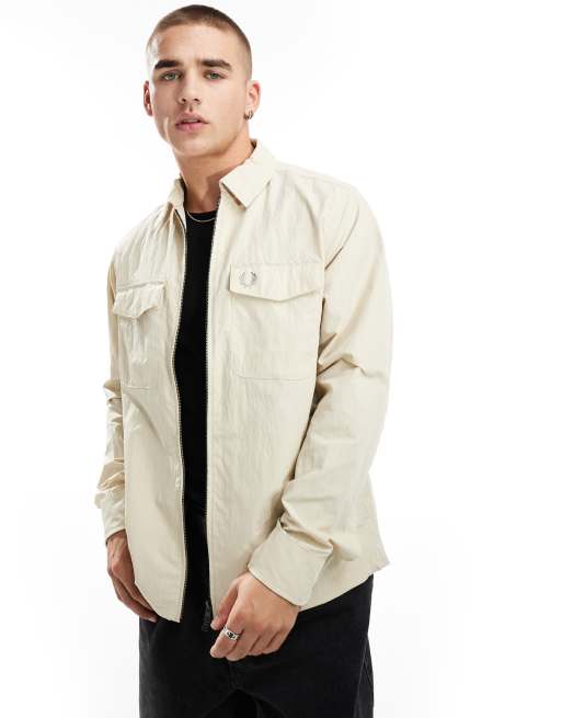 Fred Perry pocket overshirt in beige, 3 of 4