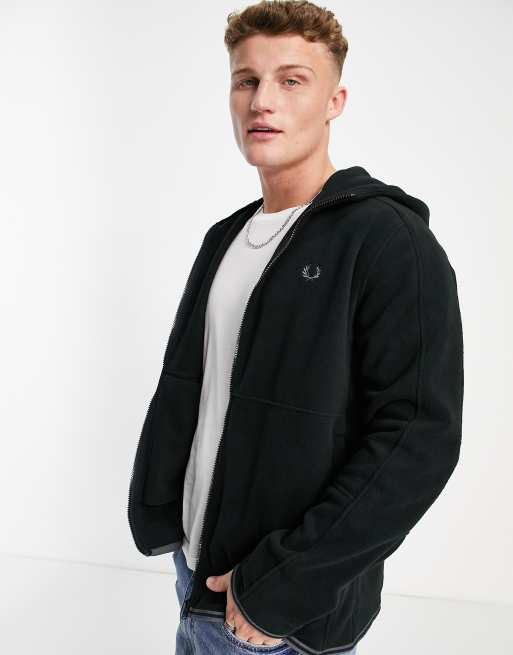 Fred Perry polar fleece hooded track jacket in black | ASOS