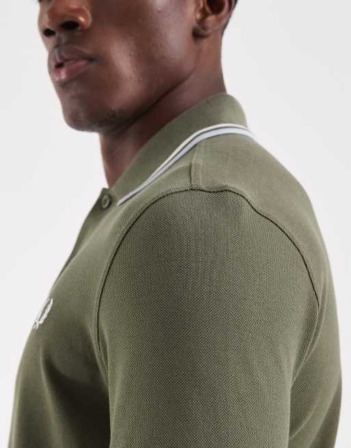 Fred Perry - Polo à double liseré bleu clair - Kaki, 4 de 5