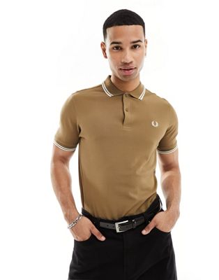 Fred Perry twin tipped polo in caramel - ASOS Price Checker