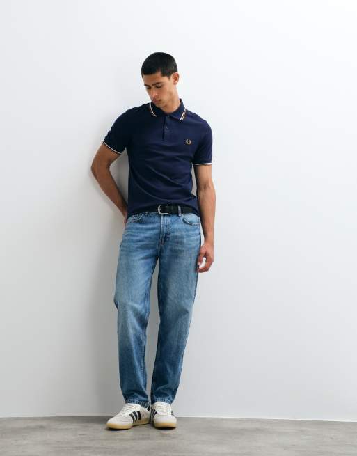Fred Perry polo à double liseré en bleu marine foncé avec liserés écru et camel, 2 de 5