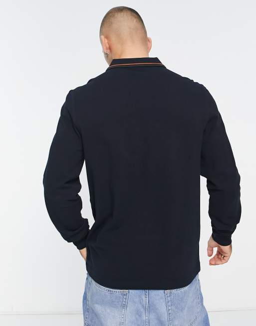 Fred Perry - Polo a maniche lunghe blu navy con doppia righina a contrasto sul colletto, 2 di 4