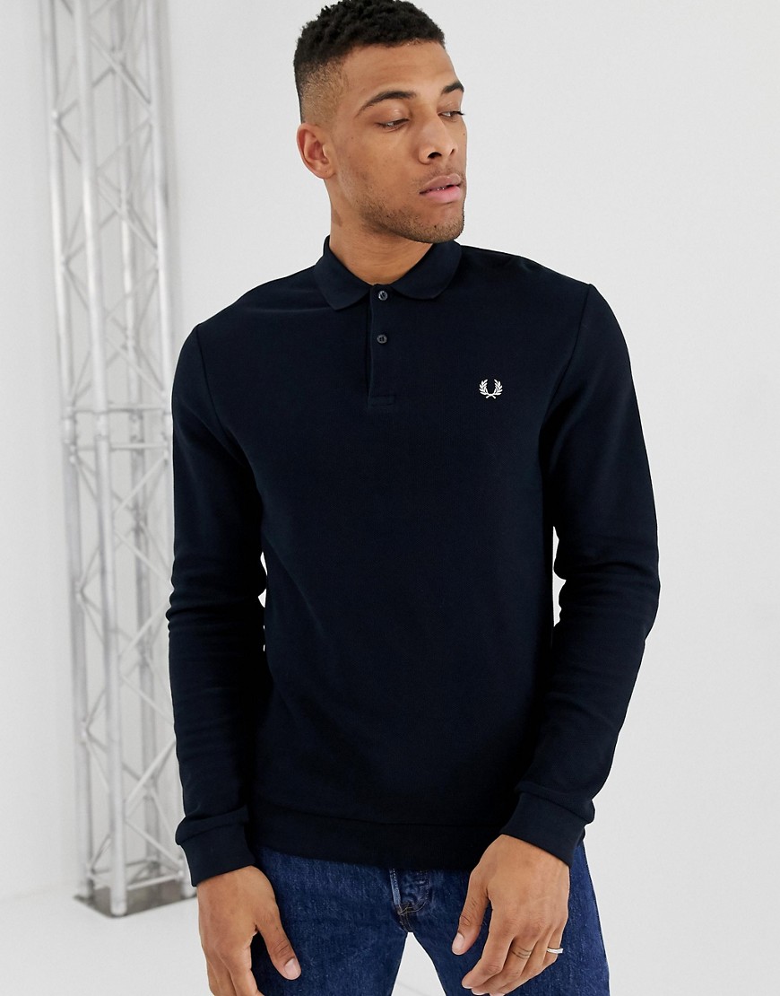 Fred Perry - Polo a maniche lunghe blu navy in piquet
