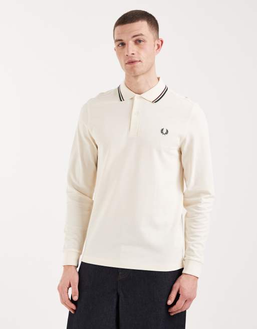 Fred Perry - Polo a maniche lunghe color oro con logo e doppia riga a contrasto