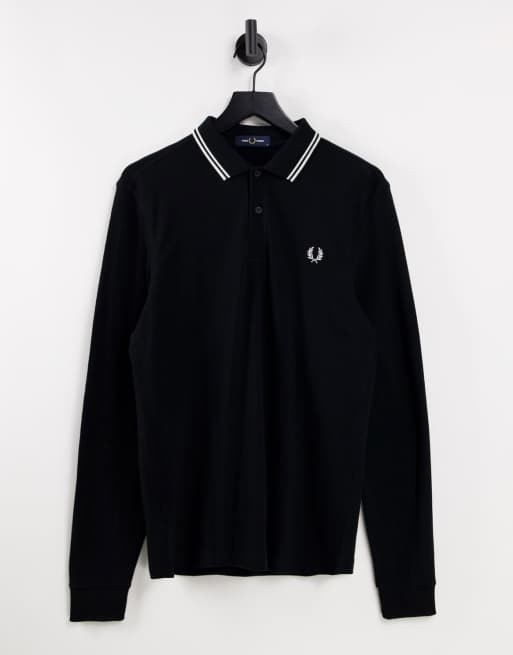 Fred Perry - Polo a maniche lunghe con due righine a contrasto sul colletto nera