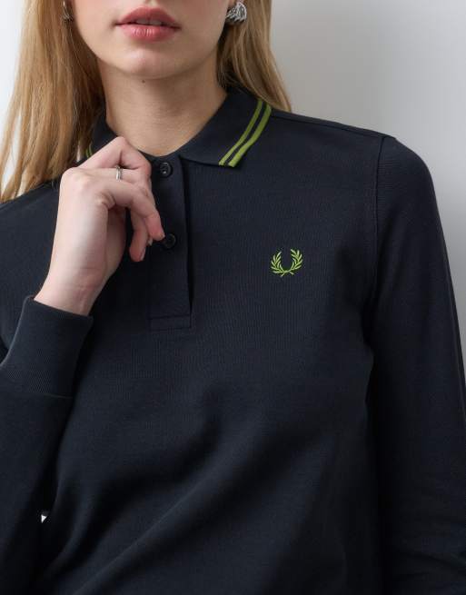 Fred Perry polo a maniche lunghe con logo e doppio profilo nero, 4 di 5