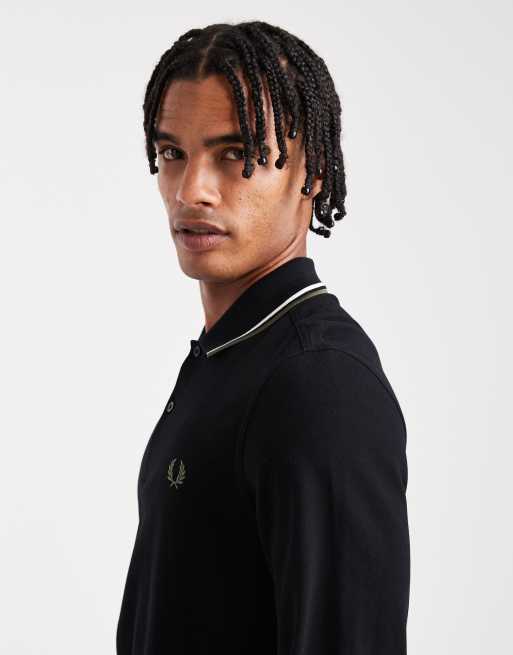 Fred Perry - Polo a maniche lunghe nera con colletto a contrasto, 4 di 5