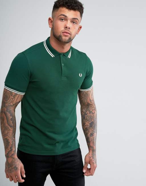 Fred Perry - Polo ajusté avec détail double rayure - Vert