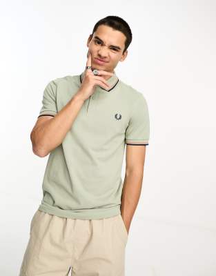Fred Perry twin tipped polo shirt in light seagrass green - ASOS Price Checker