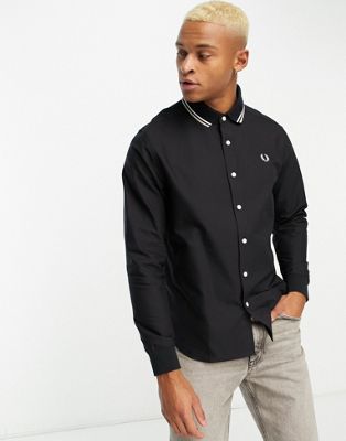 Fred Perry knit collar shirt in black - ASOS Price Checker