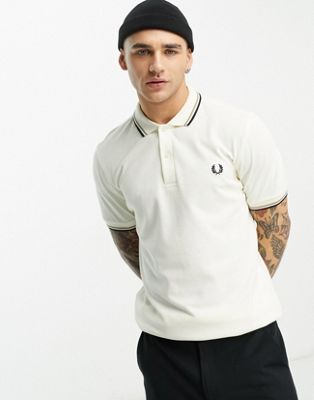 Fred Perry twin tipped polo shirt in cream - ASOS Price Checker