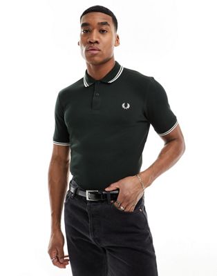 Fred Perry twin tipped logo polo in green - ASOS Price Checker