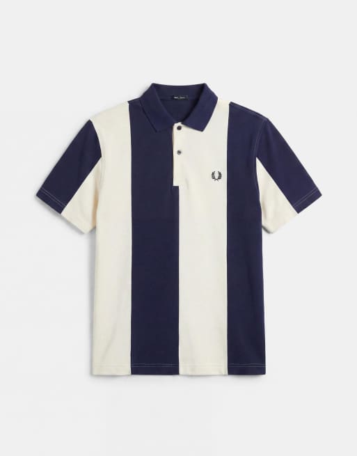Fred Perry - Polo azul y blanco con panel a rayas, 6 de 9