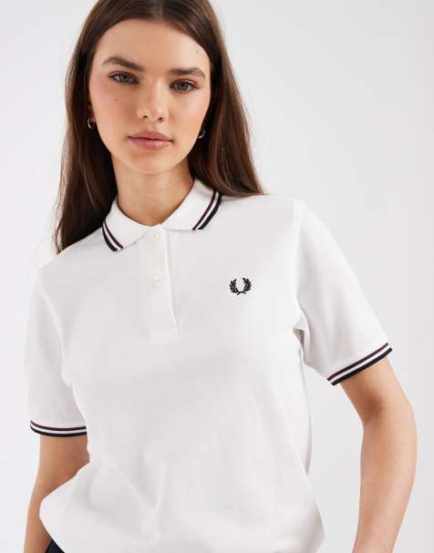 Fred Perry - Polo bianca con doppia riga a contrasto blu navy e rossa - view 1