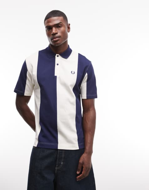 Fred Perry - Polo blu e bianca con pannelli a righe - view 1