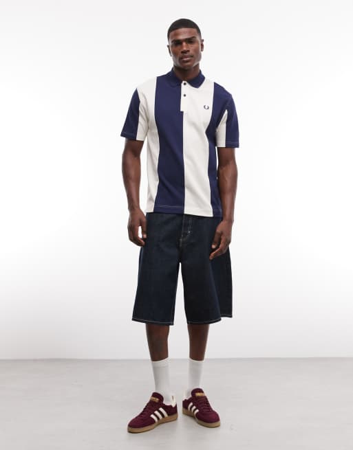 Fred Perry - Polo blu e bianca con pannelli a righe, 2 di 9