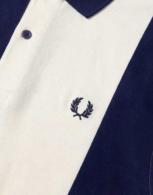 Fred Perry - Polo blu e bianca con pannelli a righe, 8 di 9
