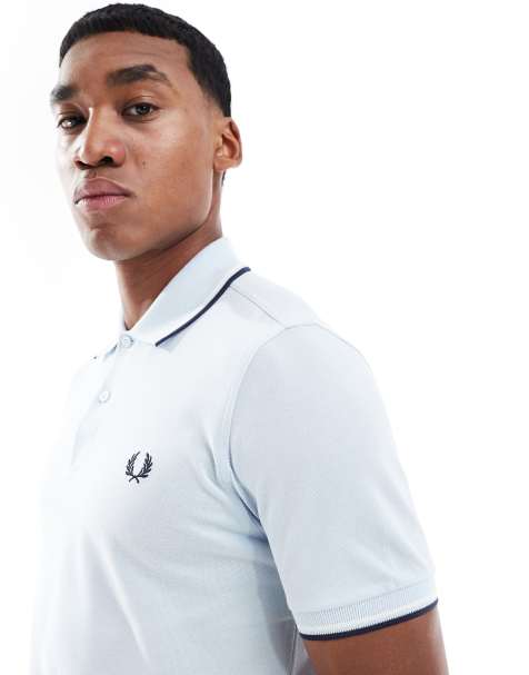 Fred Perry - Polo blu ghiaccio con doppia riga a contrasto su maniche e colletto - view 1
