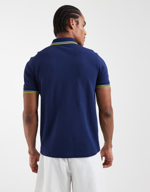 Fred Perry - Polo blu navy con doppia riga a contrasto sui bordi gialla e blu, 5 di 5