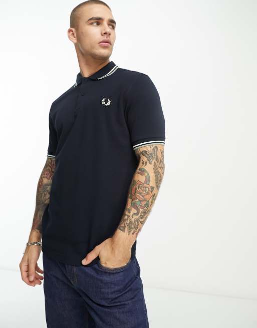 Fred Perry - Polo blu navy con doppia riga a contrasto sui bordi