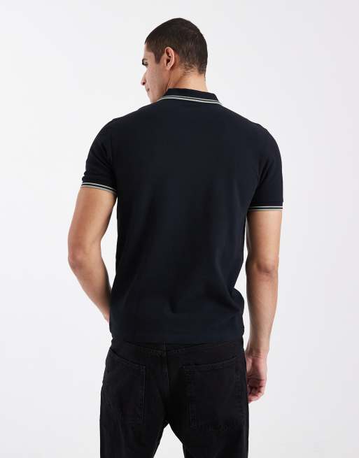 Fred Perry - Polo blu navy con logo e doppia riga a contrasto sui bordi, 3 di 5