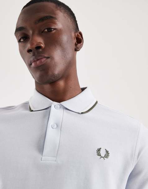 Fred Perry - Polo blu pallido con righe a contrasto verde e crema - view 1