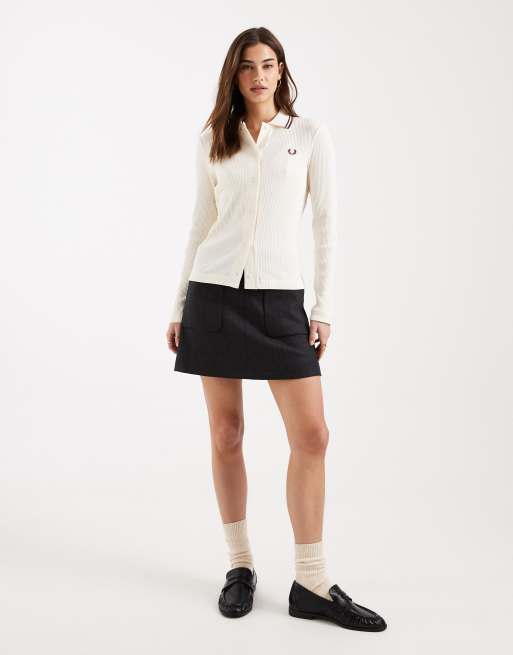 Fred Perry - Polo boutonné en maille côtelée à logo - Écru, 2 de 4