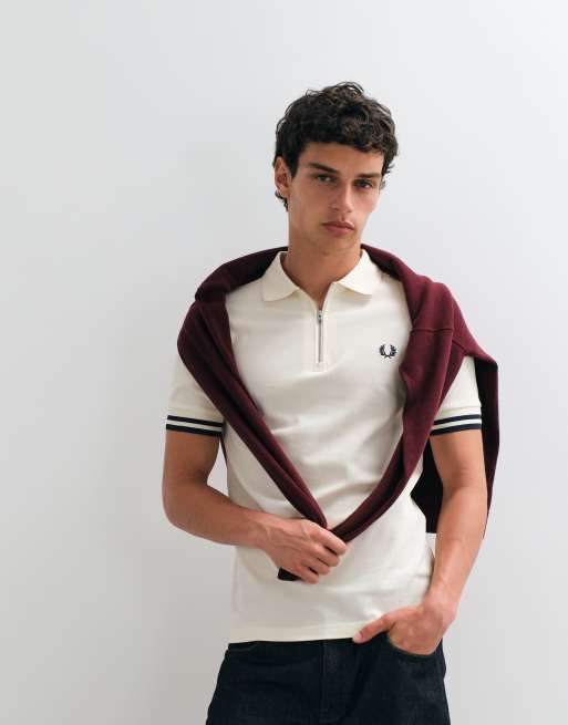 Fred Perry - Polo color ecru con zip e bordi a contrasto, 1 di 5