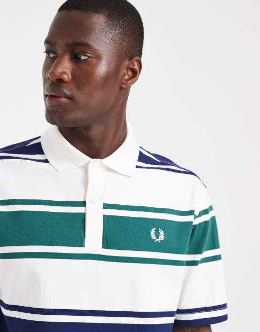 Fred Perry - Polo comoda a righe verde, blu e bianca, 3 di 5