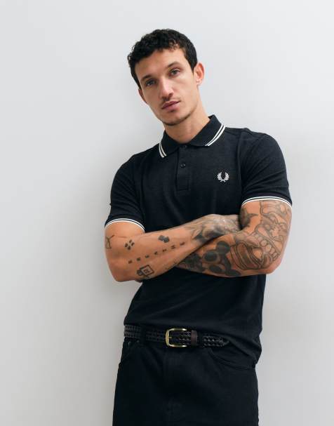 Fred Perry polo con doble ribete en gris jaspeado oscuro y ribete crema - view 1