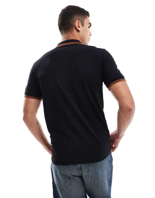 Fred Perry - Polo con doppia riga a contrasto sui bordi nera e arancione, 2 di 4