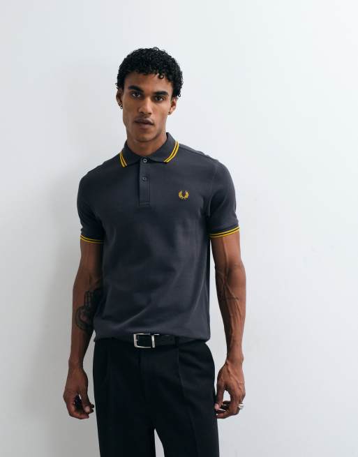 Fred Perry polo con doppio bordo in grigio scuro con profili dorati, 2 di 5