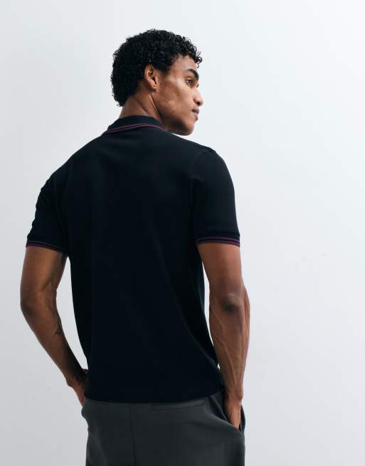 Fred Perry polo con doppio bordo in nero con profili color prugna, 4 di 5