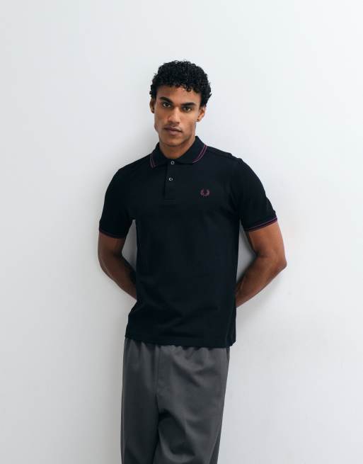 Fred Perry polo con doppio bordo in nero con profili color prugna, 5 di 5