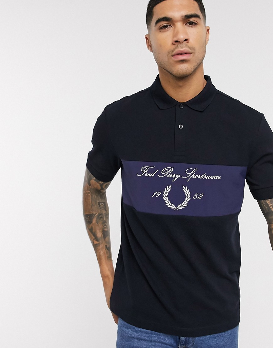 Fred Perry - Polo con logo archive blu navy