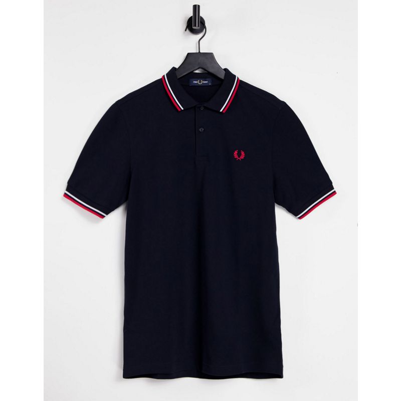  oON7a Fred Perry - Polo con logo e doppia riga a contrasto su colletto e maniche blu navy/bianco/rosso