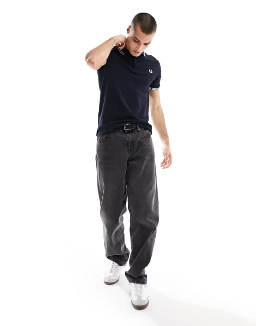 Fred Perry - Polo con logo e doppia riga blu navy/bianca, 2 di 4