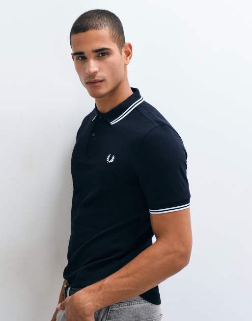 Fred Perry - Polo con logo e doppia riga blu navy/bianca, 5 di 5