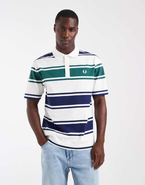Fred Perry - Polo décontracté à rayures - Bleu, vert et blanc - view 1