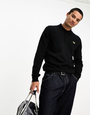 Fred Perry classic knitted polo shirt in black - ASOS Price Checker
