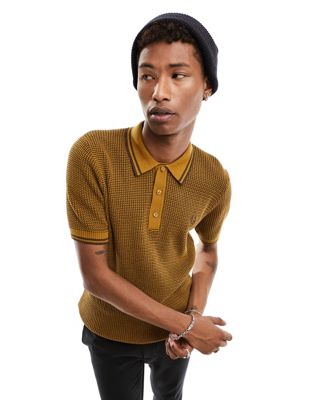 Fred perry textured knit polo in dark caramel  - ASOS Price Checker