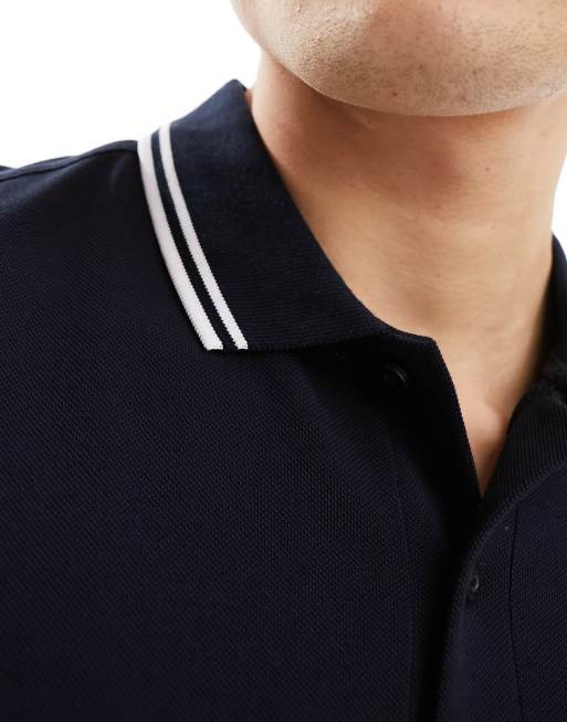 Fred Perry - Polo met logo en dubbel gekleurd randje in marineblauw en wit, 3 van 4
