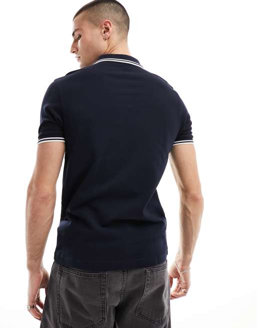 Fred Perry - Polo met logo en dubbel gekleurd randje in marineblauw en wit, 4 van 4